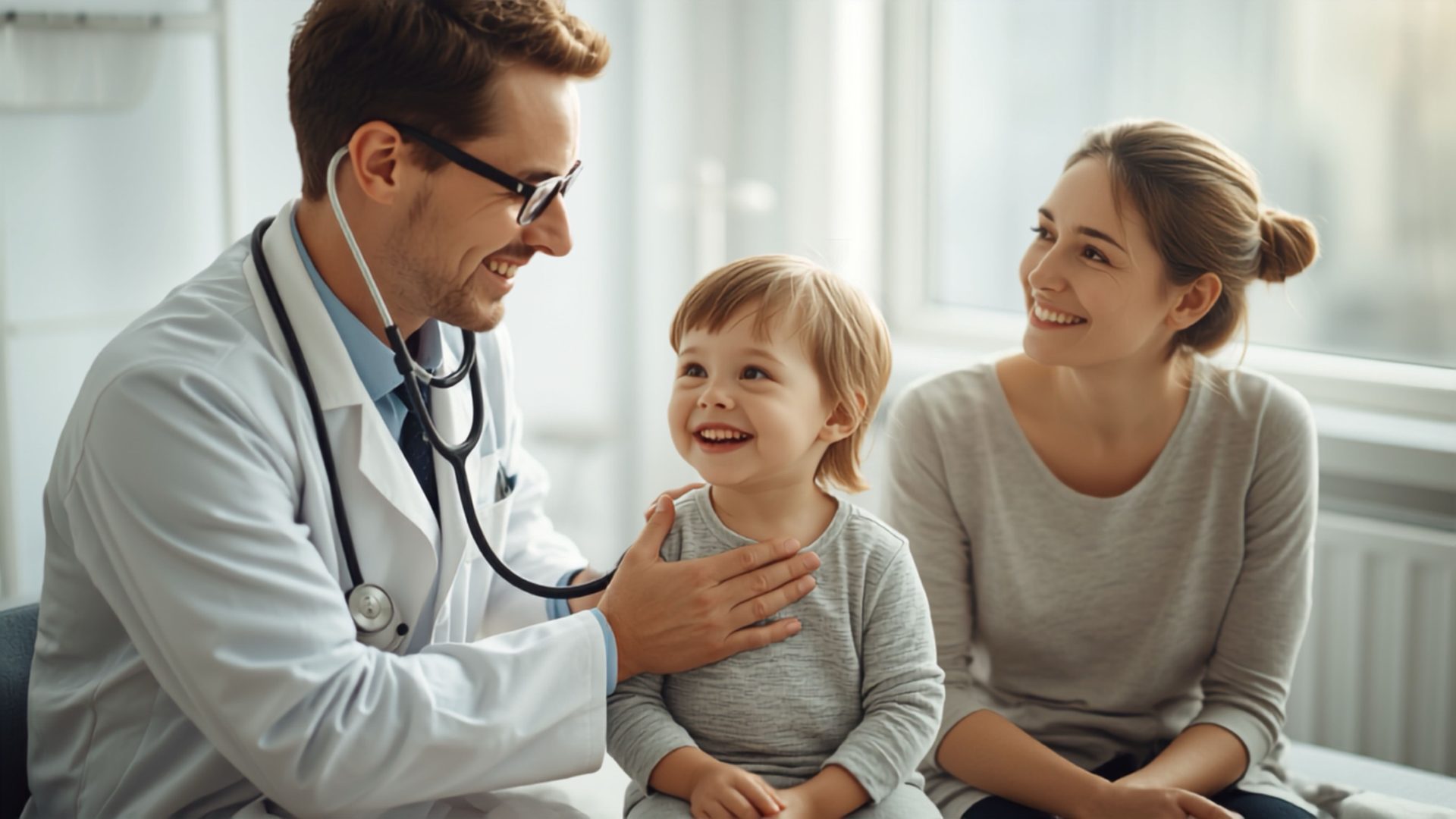 Pediatrician with a child and parent