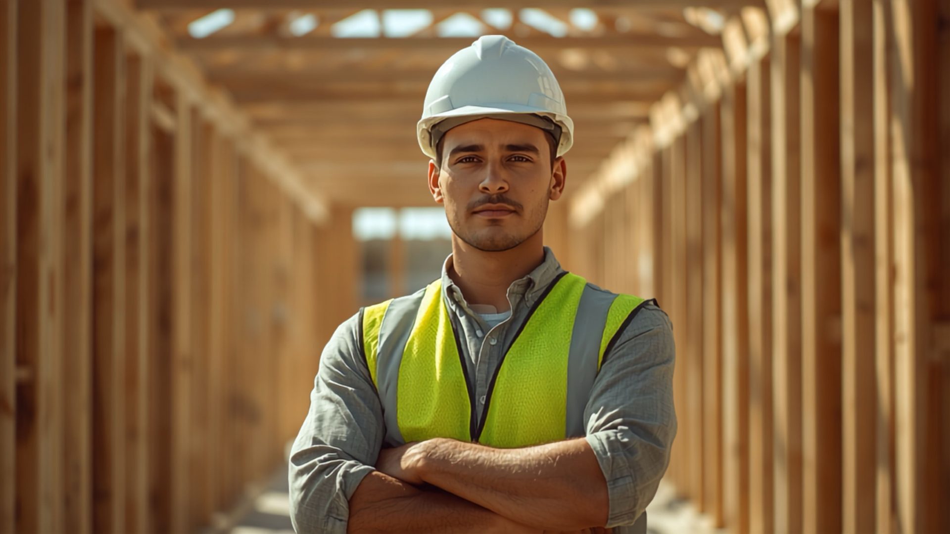 Construction worker in a hard hat and safety vest